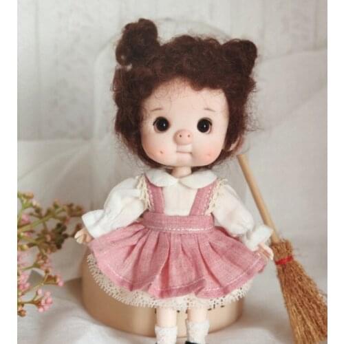 OB11 doll shoe size Fashion Mori dress with cotton and linen bow tie with straps, two-piece dress suit, Small fresh collection