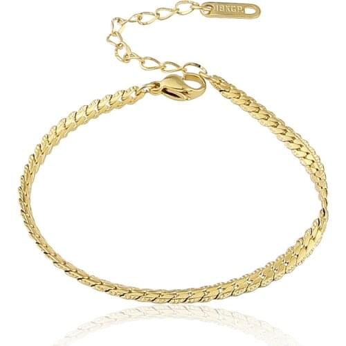 Fashion Stainless Steel Simple Embossed Pattern Flat Chain Bracelet Woman Bangle Love Jewelry Wholesale B-26