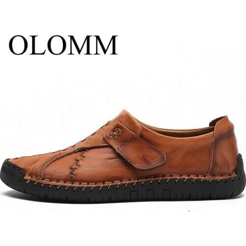 OLOMM 2019 large size mens British casual shoes leather handmade shoes driving mens shoes peas autumn and winter shoes DD-71