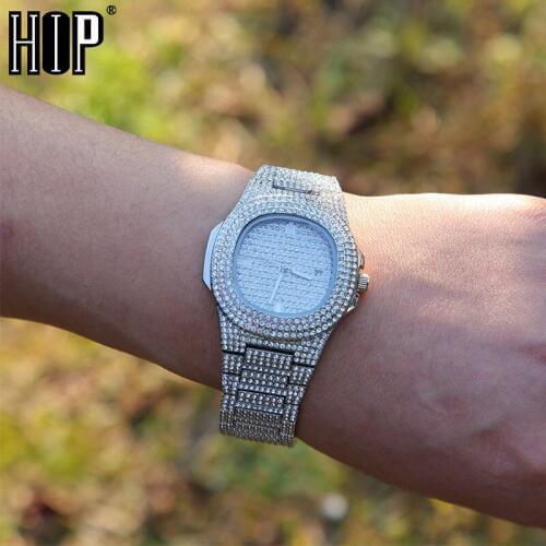 Hip Hop Mens Gold Watches Luxury Date Quartz Wrist Watches With Micropave CZ Stainless Steel Watch For Women Men Jewelry