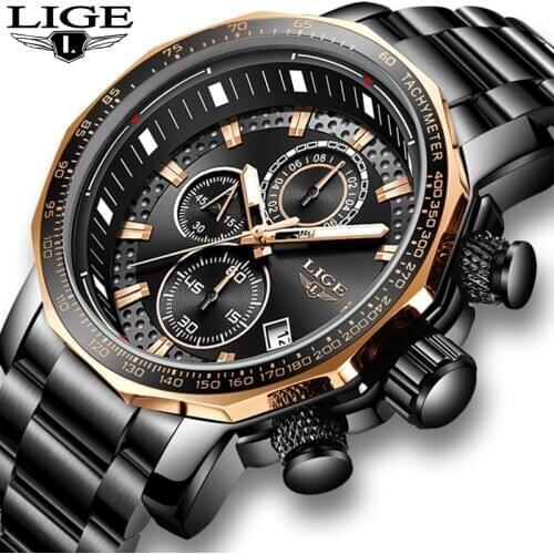 LIGE Big Dial Watch Men Sport Quartz Clock Fashion Mens Watches Top Brand Luxury Clock Male Military Waterproof Watch For Men
