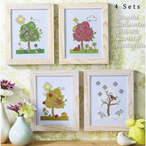 Counted Cross Stitch Kit Quartet of Turning Tree Four Seasons Season Trees Spring Summer Autumn Winter, 4 sets