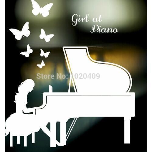 Stickers decorative piano music notes dancing girls playing double-sided glass wall stickers affixed to door stickers window