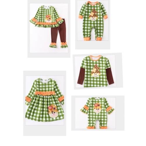 Girlymax Fall Autumn Scarecrow Sunflower Plaid Baby Girls Boys Top Raglan Pants Set Cotton T-shirts Kids Clothing Family Look