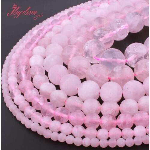 Natural Roses Quartz Round Faceted Beads Loose 6/8/10mm Natural Stone Beads For DIY Necklace Bracelet Jewelry Making Strand 15"