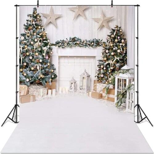 Christmas Photography Backdrop for Children Kids Portrait Photoshoot Indoor White Fireplace Wood Floor Xmas Background