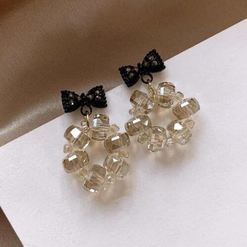 Black Bowknot Crystal Earrings New Fashion In 2021 S925 Silver Needle Korean Temperament Net Red Girl Earrings
