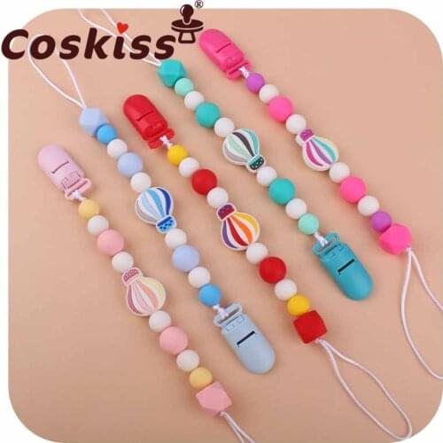Coskiss Silicone Bead Pacifier Teether Pacifier Clips Holder for Nipple Hot Air Balloon Newborn Baby Dummy Feeding Holder