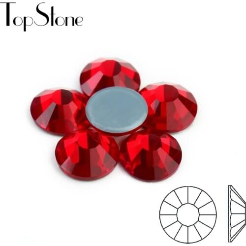 Lt Siam Color Hot fix Rhinestones High Quality SS8 10 SS12 SS16 SS20 SS30 Iron On Rhinestones For Clothes DMC Glass Crystals