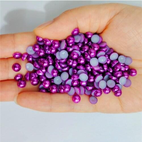 Deep purple Half Round Pearl Rhinestone Crystal Non Hotfix Flat Back Rhinestones Trim Accessories for Nail Art Rhinestones