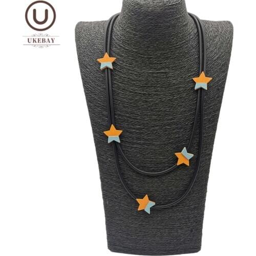UKEBAY New Star Choker Necklaces For Women Rubber Necklace Wood Jewelry Splicing Star Jewelry Party Clpthes Accessories Gift