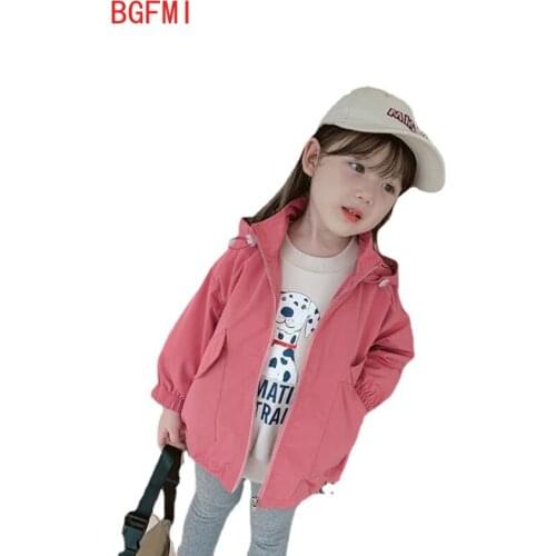 2-8 T Girls Zipper Polyester Windbreaker Jacket 2021 New Spring Autumn Thin Baby Girl Korean Little Girl Children Drawstring Top