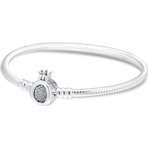 Fandola Crown O & Snake Chain Bracelet 925 Sterling Silver Charms Bracelets for Women Fashion Jewelry Making argent 925
