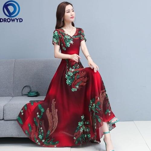 2021 Summer Vintage Boho Midi Dress V-neck Floral Chiffon Casual Beach Sundress Women Bodycon Party Elegant Red Maxi Vestidos
