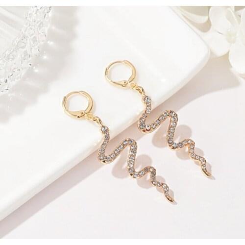 1 Pair Snake Earrings Long Rhinestone Long Drop Earrings Snake Design Female Fashion Jewelry Dropship Wholesale