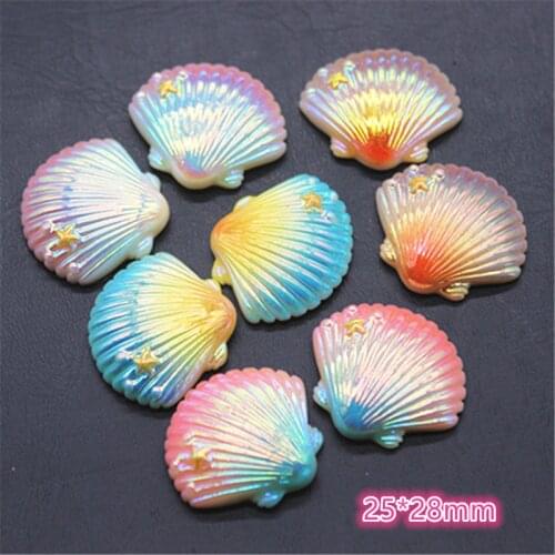 10pcs 25*28mm Shiny Magic Color New Resin Seashell Flat back Cabochon DIY Phone/Craft Home Decoration Accessories