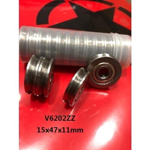 10pcs V6202ZZ V 6202 ZZ 6202VV 15x47x11 mm V groove ball bearing guide track roller wheel pulley bearing 15*47*11