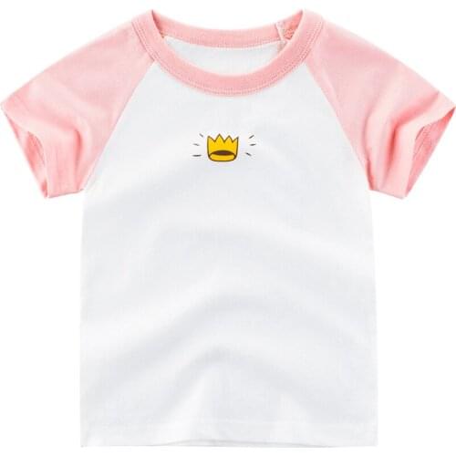 100% Cotton Summer White Pink Girls T Shirt O Neck Short Sleeve Korean European Kids Fashion Clothes Children Tees 1-8Y