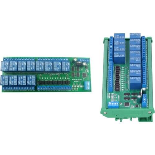 2 Set 24V 12Ch Digital Input Output UART RS485 Relay Module For PLC PTZ LED Motor Machine, Only Board & DIN35 Rail Box