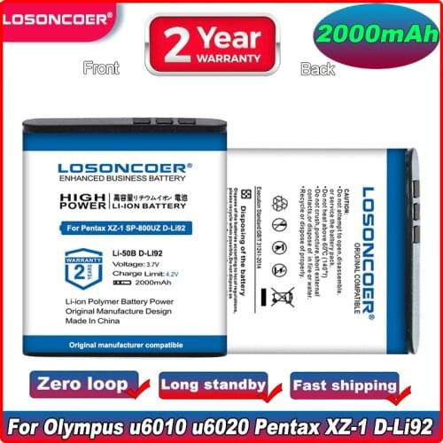 2000mAh Li-50B Li 50B Battery For Olympus U6010 U6020 Pentax XZ-1 SP-800UZ D-Li92 MJU 1010 1020 TG810 VR-340 SZ10 XZ-10,XZ10