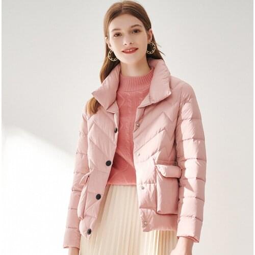 Women 2021 Winter New Light White Duck Down Coats Female Short Solid Puffer Jackets Casual Oversize Stand Collar Ladies Outwear