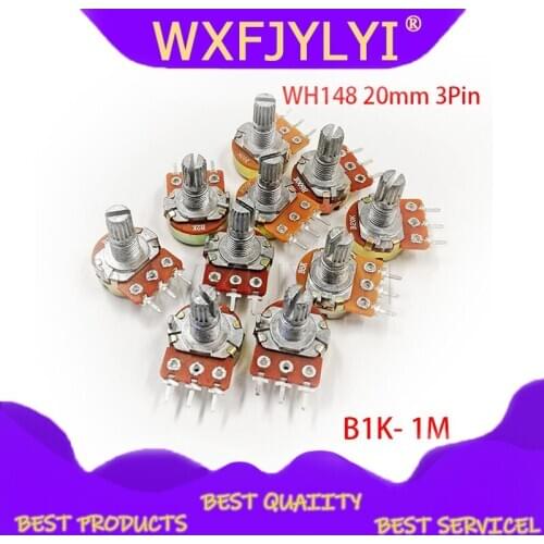 5pcs WH148 3Pin 20mm Potentiometer B1K B2K B5K B10K B20K B50K B100K B250K B500K B1M 1K 2K 5K 10K 20K 50K 100K 250K 500K 1M