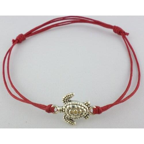 50pcs Antique Silver Sea Turtle Tortoise Animal Lucky Bracelet Charm Adjustable Cord Sea Animal Wish Theme Gifts