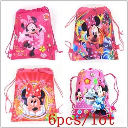 6Pcs/Lot Pink Minnie Drawstring Bags Women Favor Birthday Party Cartoon String Backpack Girl Mochila School String Bags Supply