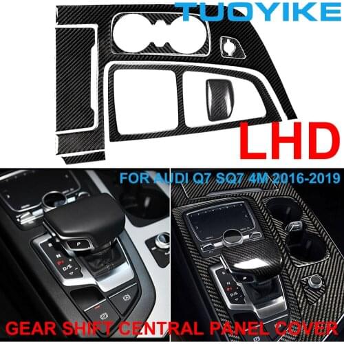 6pcs/set LHD Car Styling Real Carbon Fiber Gear Shift Knob Console Central Panel Cover Trim Sticker For Audi Q7 SQ7 4M 2016-2019