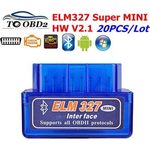 20PCS/LOT ELM327 Bluetooth Super Mini V2.1 Car Diagnostic Tool for Android ELM 327 2.1 Bluetooth OBD2 Code Reader