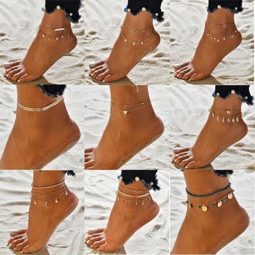 Bohemia Beads Ankle Bracelet for Women Leg Chain Round Tassel Anklet Vintage Foot Jewelry Accessories