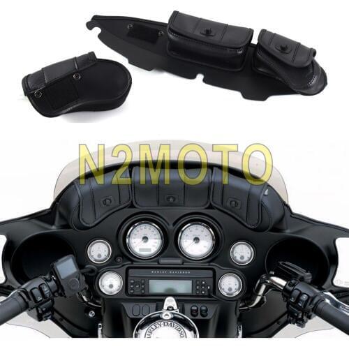 Black Motorcycle 3-Pocket Pouch Windshield Bag Batwing Fairing Bags for Harley Touring Electra Street Glide 1996-2013
