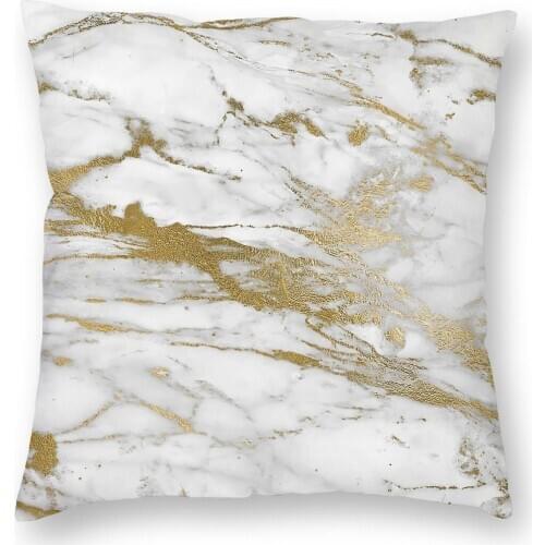 Gold Veins On Gray And White Marble Throw Pillow Cover Polyester Decorative Pillow Creative Pillowcase
