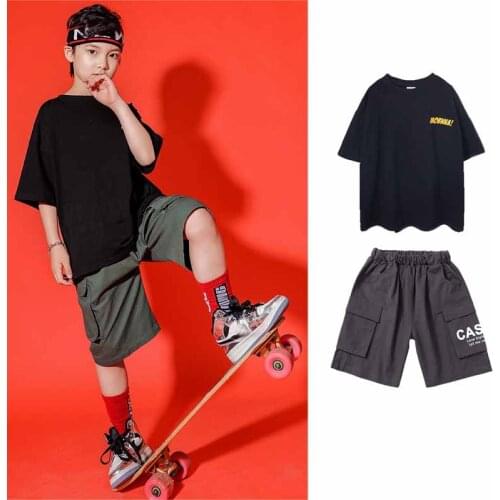Childrens Day Clothes Boys Casual Top Pants Kids Cool Hip Hop Dance Costumes Kids Jazz Costumes for Boys Sportswear XS1393