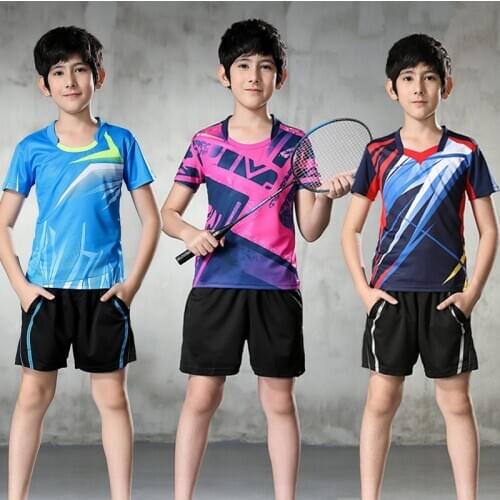 Boys Girls Badminton Sets , Polyester Quick Dry Material Kid Badminton Jersey + Shorts , Children Table Tennis Suits Size XS-3XL