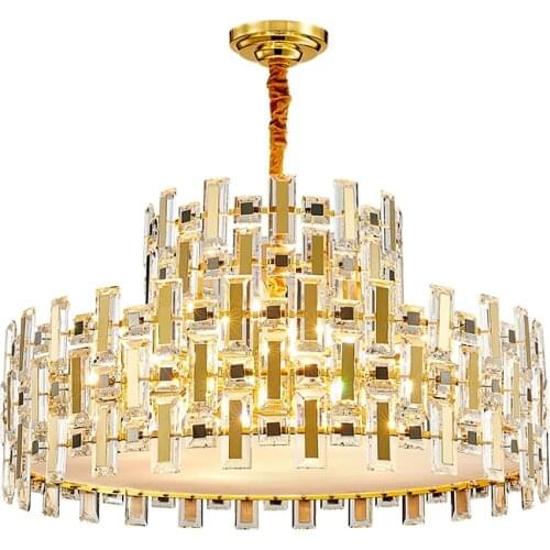 FKL Modern Gold Chandelier Lighting For Living Room Luxury Crystal Light Fixtures Dining Room Cristal Lustres Round Hanging Lamp