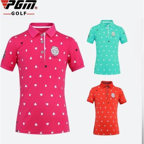 Pgm Girls Golf T-Shirt Summer Children Short Sleeve Printing Shirt Teenager Breathable Soft Running Sportwears D1061