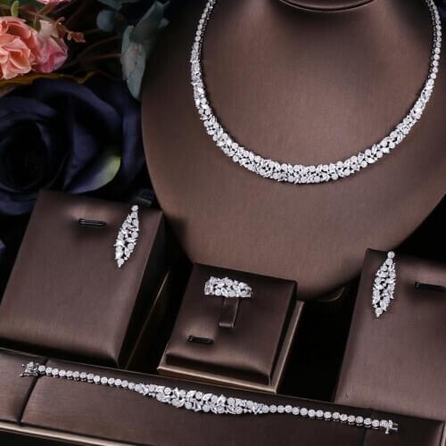 Janekelly Hotsale African 4pcs Bridal Jewelry Sets New Fashion Dubai Full Jewelry Set For Women Wedding Party Accessories Design
