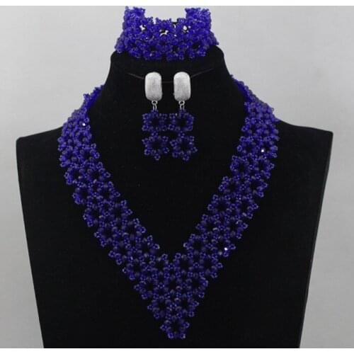 Handmade Fancy Crystal V-Neck Necklace Bridal African Beads Jewelry Set New Designer Nigerian Accessories Free shipping ALJ873