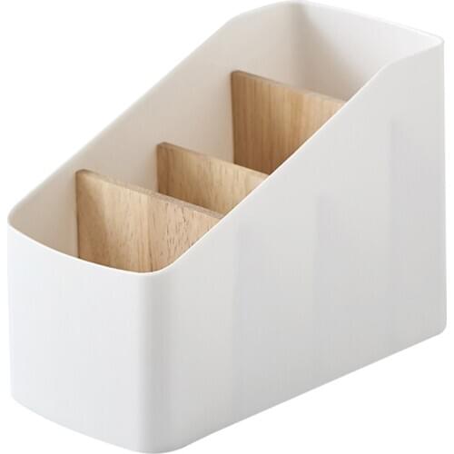 1PC Creative Wood and Plastic Desktop Storage Basket Multi-Compartment Storage Box Detachable Slot Style Remote Control Organize
