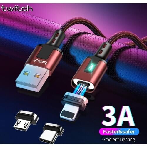 Twitch Magnetic Cable Fast Phone Charging Micro USB Type C Cable for iPhone Xr Samsung Huawei Xiaomi Quick Magnetic Charger 3.0