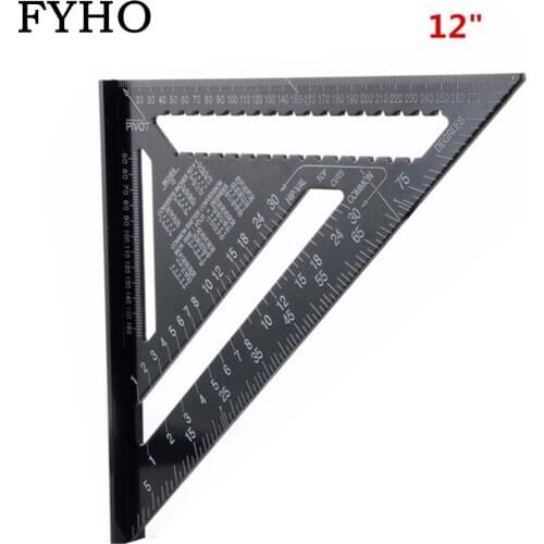12 Inch Metric System Triangular Ruler Speed Square Protractor Black Aluminum Alloy Angle Ruler For Woodworking Measuring Tools