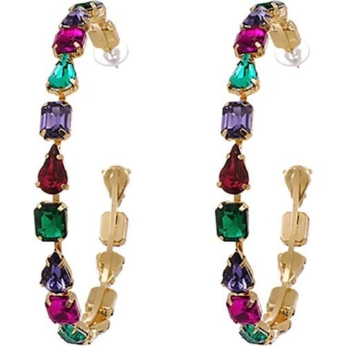 ZHINI Fashion Oversize Circle Hoop Earrings for Women Charming Geometric Crystal Round Earring Brincos Wedding Jewelry Gift