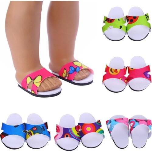 Fashion Summer Beach Slippers Shoes for 18 inch Girl Dolls Baby Toys 7cm Simple Sandals Shoes fit 43cm Height American Dolls