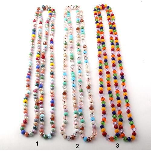 MOODPC Fashion Bohemian Jewelry Multi Color Crystal Glass Long knotted Crystal Necklace