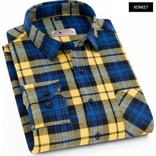 AOLIWEN2019 Fashion Mens Casual Plaid Long Sleeve Shirt Wrinkle 40% Cotton Plaid shirt coat top spring and autumn size M-5XL