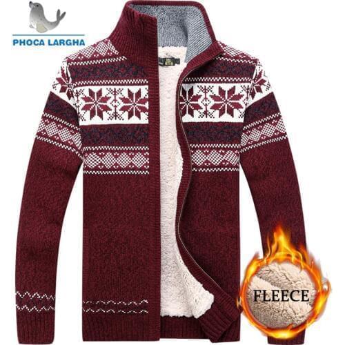 Men Velvet Sweatercoat Winter pattern style Wool Cardigan Male Casual Thicken Warm fleece Christmas Sweater for Man Hombre