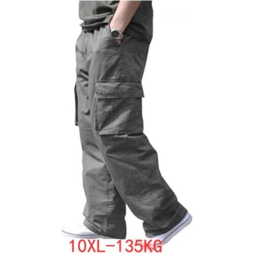 Summer spring Men cargo pants cotton plus size 6XL 7XL 8XL safari style pockets pants out door straight pants loose armygreen