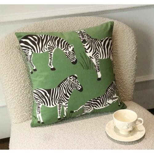 DUNXDECO Green Cushion Cover For Couch Out Door Decorative Pillow Case Modern Zebra Animal Collection Soft Sofa Chair Coussin