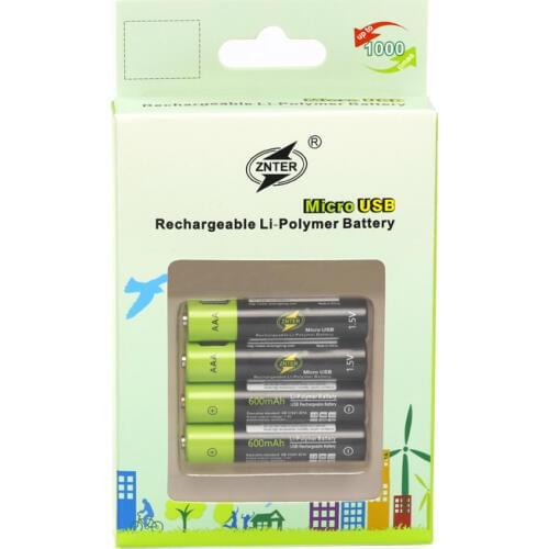 Original ZNTER 1.5V AAA Rechargeable Battery 600mAh USB Rechargeable Lithium Polymer Battery Quick Charging by Micro USB Cable